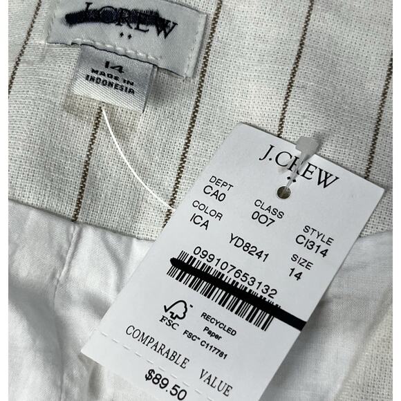 J Crew Striped Linen Lined Vest Womens 14 Ivory Camel Tailored Button Up V Neck - Picture 6 of 8